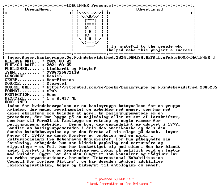 NFO for the release Inger.Agger.Basisgruppe.Og.Kvindebevidsthed.2024.DANiSH.RETAiL.ePub.eBOOK-DECiPHER by DECiPHER