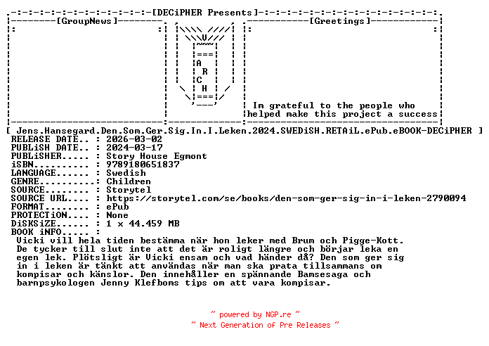 NFO for the release Jens.Hansegard.Den.Som.Ger.Sig.In.I.Leken.2024.SWEDiSH.RETAiL.ePub.eBOOK-DECiPHER by DECiPHER