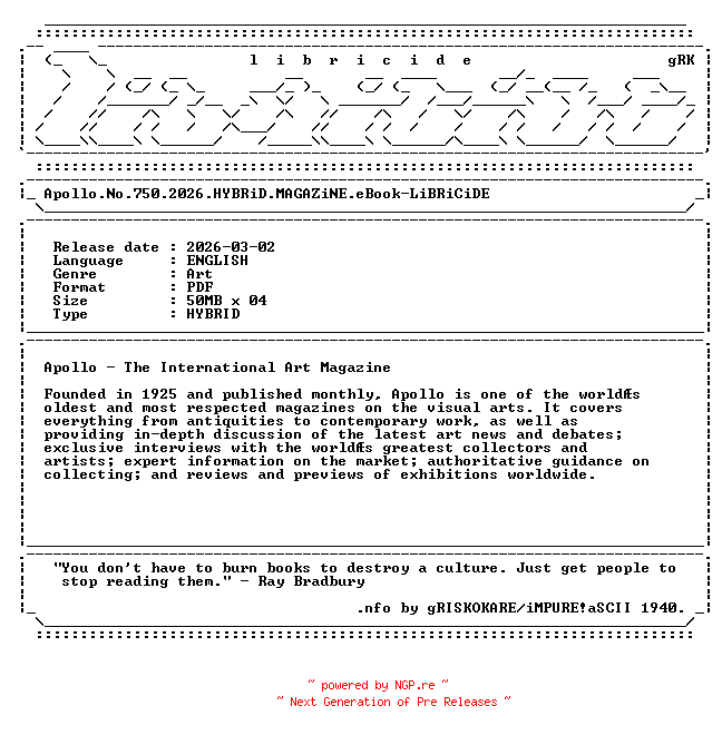 NFO for the release Apollo.No.750.2026.HYBRiD.MAGAZiNE.eBook-LiBRiCiDE by LiBRiCiDE
