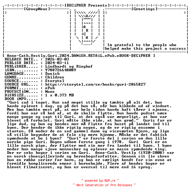 NFO for the release Anne.Cath.Vestly.Guri.2024.DANiSH.RETAiL.ePub.eBOOK-DECiPHER by DECiPHER