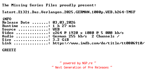 NFO for the release Tatort.E1321.Das.Verlangen.2025.GERMAN.1080p.WEB.h264-TMSF by TMSF