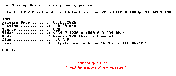 NFO for the release Tatort.E1322.Murot.und.der.Elefant.im.Raum.2025.GERMAN.1080p.WEB.h264-TMSF by TMSF