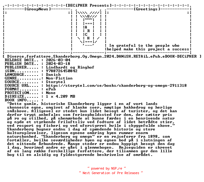 NFO for the release Diverse.Forfattere.Skanderborg.Og.Omegn.2024.DANiSH.RETAiL.ePub.eBOOK-DECiPHER by DECiPHER