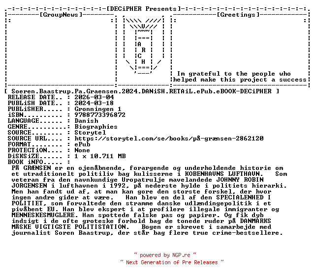 NFO for the release Soeren.Baastrup.Pa.Graensen.2024.DANiSH.RETAiL.ePub.eBOOK-DECiPHER by DECiPHER