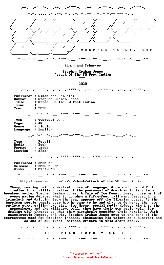 NFO for the release Stephen.Graham.Jones.-.Attack.Of.The.50.Foot.Indian.2020.RETAIL.EPUB.eBook-CTO by CTO