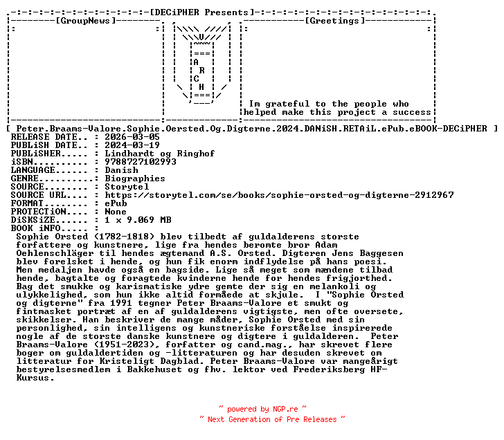 NFO for the release Peter.Braams.Valore.Sophie.Oersted.Og.Digterne.2024.DANiSH.RETAiL.ePub.eBOOK-DECiPHER by DECiPHER