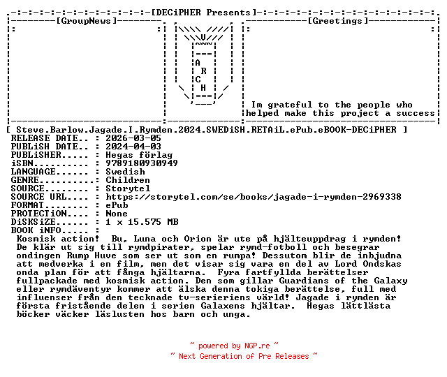 NFO for the release Steve.Barlow.Jagade.I.Rymden.2024.SWEDiSH.RETAiL.ePub.eBOOK-DECiPHER by DECiPHER