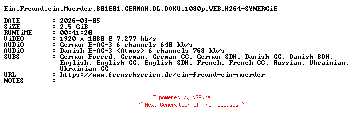 NFO for the release Ein.Freund.ein.Moerder.S01E01.GERMAN.DL.DOKU.1080p.WEB.H264-SYNERGiE by SYNERGiE