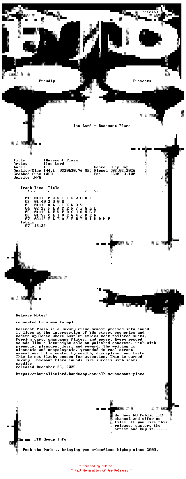 NFO for the release Ice_Lord-Rosemont_Plaza-WEB-2025-FTD by FTD
