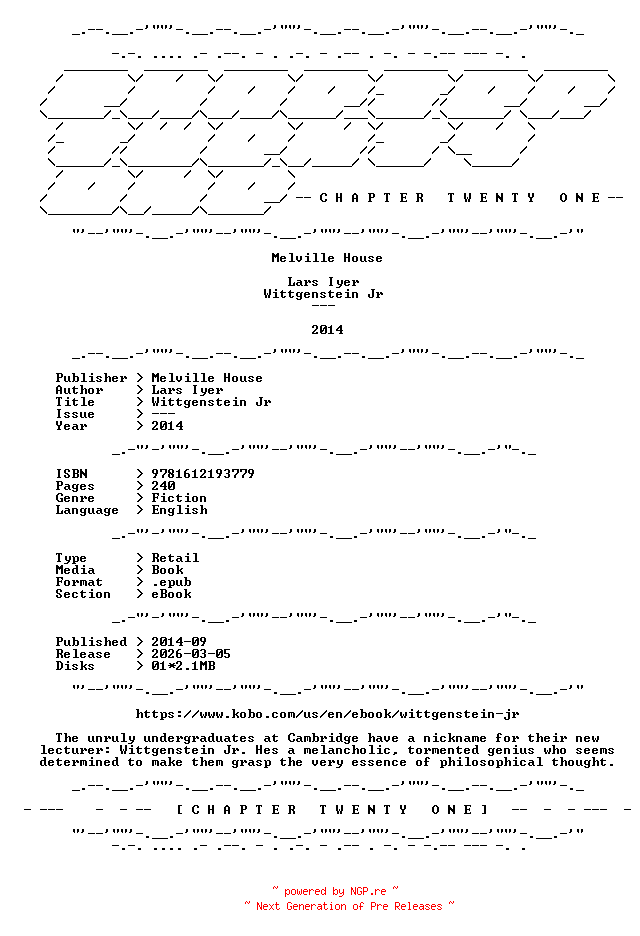NFO for the release Lars.Iyer.-.Wittgenstein.Jr.2014.RETAIL.EPUB.eBook-CTO by CTO