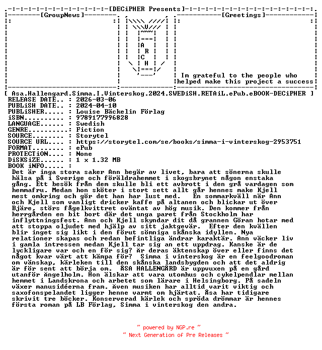 NFO for the release Asa.Hallengard.Simma.I.Vinterskog.2024.SWEDiSH.RETAiL.ePub.eBOOK-DECiPHER by DECiPHER