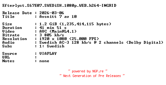 NFO for the release Efterlyst.S67E07.SWEDiSH.1080p.WEB.h264-INGRID by INGRID