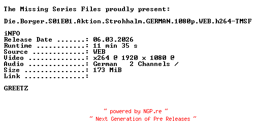 NFO for the release Die.Borger.S01E01.Aktion.Strohhalm.GERMAN.1080p.WEB.h264-TMSF by TMSF