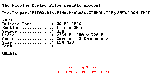 NFO for the release Die.Borger.S01E02.Die.Eida.Methode.GERMAN.720p.WEB.h264-TMSF by TMSF