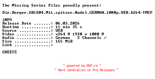 NFO for the release Die.Borger.S01E04.Mit.spitzer.Nadel.GERMAN.1080p.WEB.h264-TMSF by TMSF
