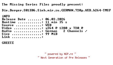NFO for the release Die.Borger.S01E06.Sieh.mir.zu.GERMAN.720p.WEB.h264-TMSF by TMSF