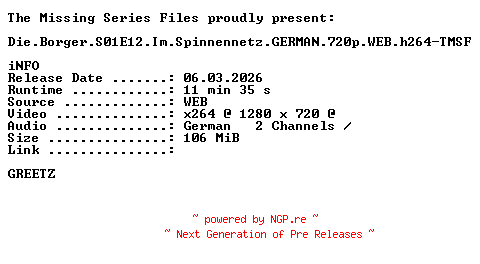 NFO for the release Die.Borger.S01E12.Im.Spinnennetz.GERMAN.720p.WEB.h264-TMSF by TMSF