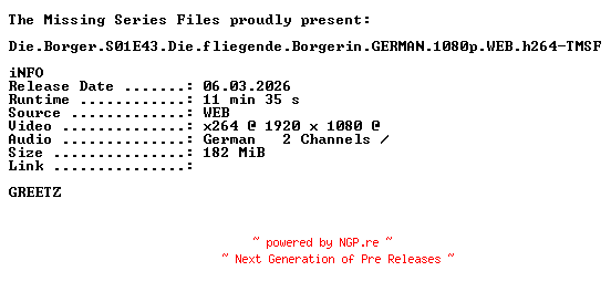 NFO for the release Die.Borger.S01E43.Die.fliegende.Borgerin.GERMAN.1080p.WEB.h264-TMSF by TMSF