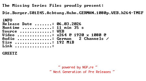NFO for the release Die.Borger.S01E45.Achtung.Huhn.GERMAN.1080p.WEB.h264-TMSF by TMSF