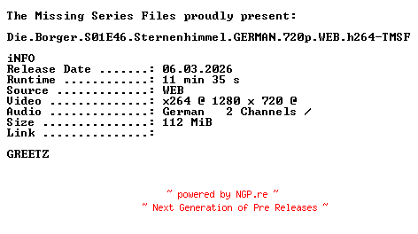 NFO for the release Die.Borger.S01E46.Sternenhimmel.GERMAN.720p.WEB.h264-TMSF by TMSF
