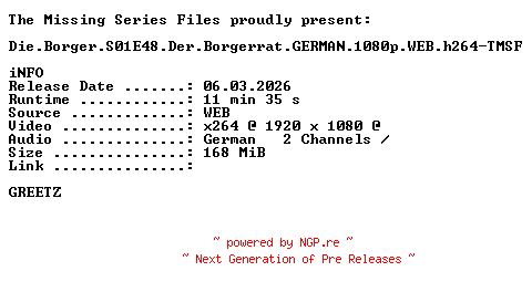 NFO for the release Die.Borger.S01E48.Der.Borgerrat.GERMAN.1080p.WEB.h264-TMSF by TMSF