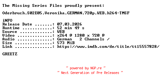 NFO for the release Oderbruch.S02E05.Veronika.GERMAN.720p.WEB.h264-TMSF by TMSF