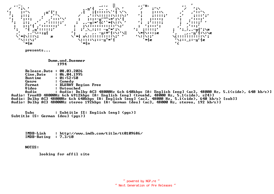 NFO for the release Dumm.und.Duemmer.1994.DUAL.COMPLETE.BLURAY-VEiL by VEiL