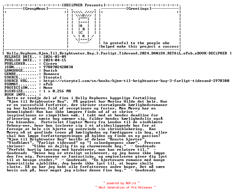 NFO for the release Holly.Hepburn.Hjem.Til.Brightwater.Bay.3.Farligt.Tidevand.2024.DANiSH.RETAiL.ePub.eBOOK-DECiPHER by DECiPHER