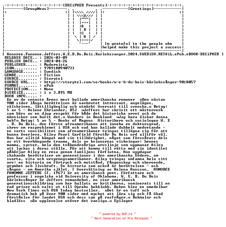 NFO for the release Honoree.Fanonne.Jeffers.W.E.B.Du.Bois.Karlekssanger.2024.SWEDiSH.RETAiL.ePub.eBOOK-DECiPHER by DECiPHER