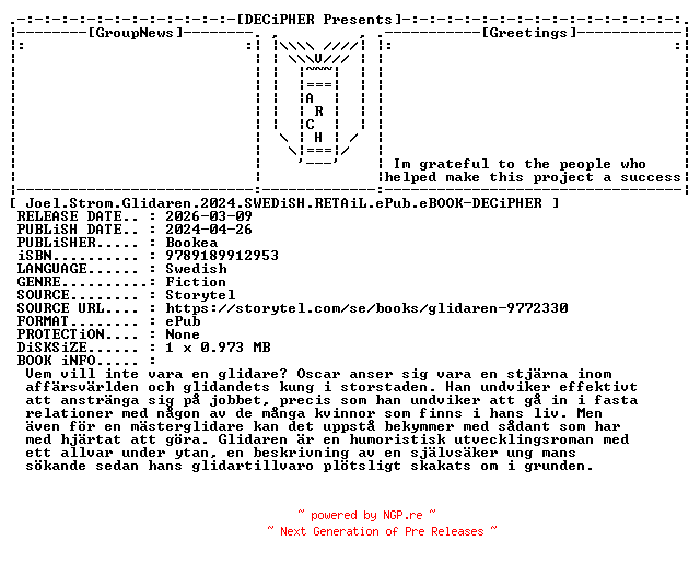 NFO for the release Joel.Strom.Glidaren.2024.SWEDiSH.RETAiL.ePub.eBOOK-DECiPHER by DECiPHER