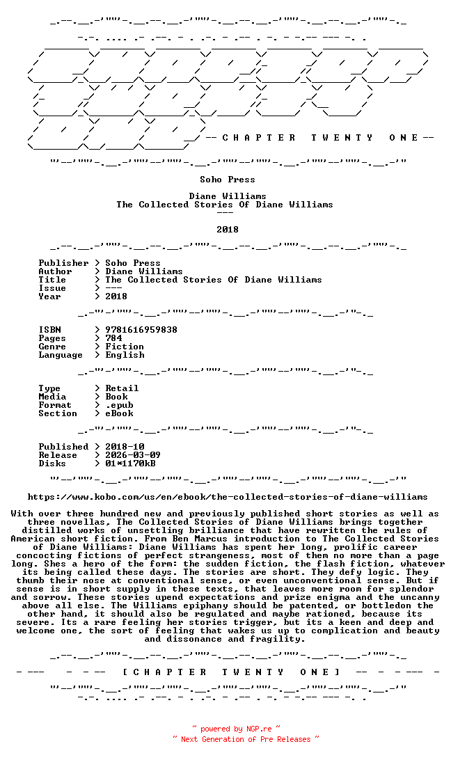 NFO for the release Diane.Williams.-.The.Collected.Stories.Of.Diane.Williams.2018.RETAIL.EPUB.eBook-CTO by CTO