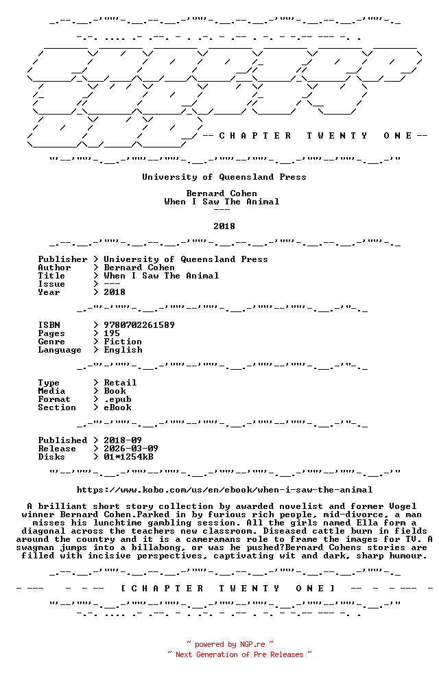 NFO for the release Bernard.Cohen.-.When.I.Saw.The.Animal.2018.RETAIL.EPUB.eBook-CTO by CTO