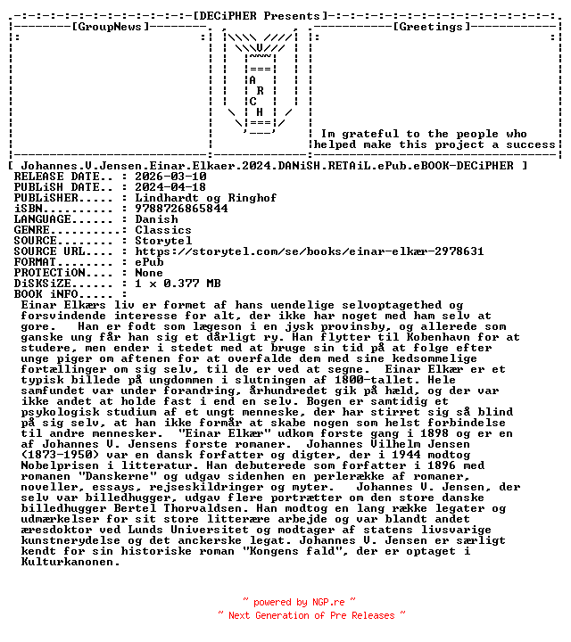 NFO for the release Johannes.V.Jensen.Einar.Elkaer.2024.DANiSH.RETAiL.ePub.eBOOK-DECiPHER by DECiPHER
