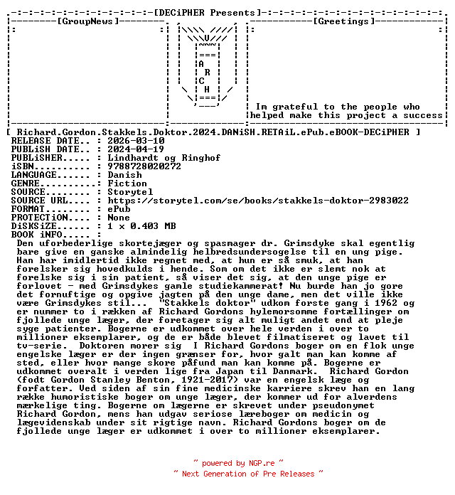 NFO for the release Richard.Gordon.Stakkels.Doktor.2024.DANiSH.RETAiL.ePub.eBOOK-DECiPHER by DECiPHER