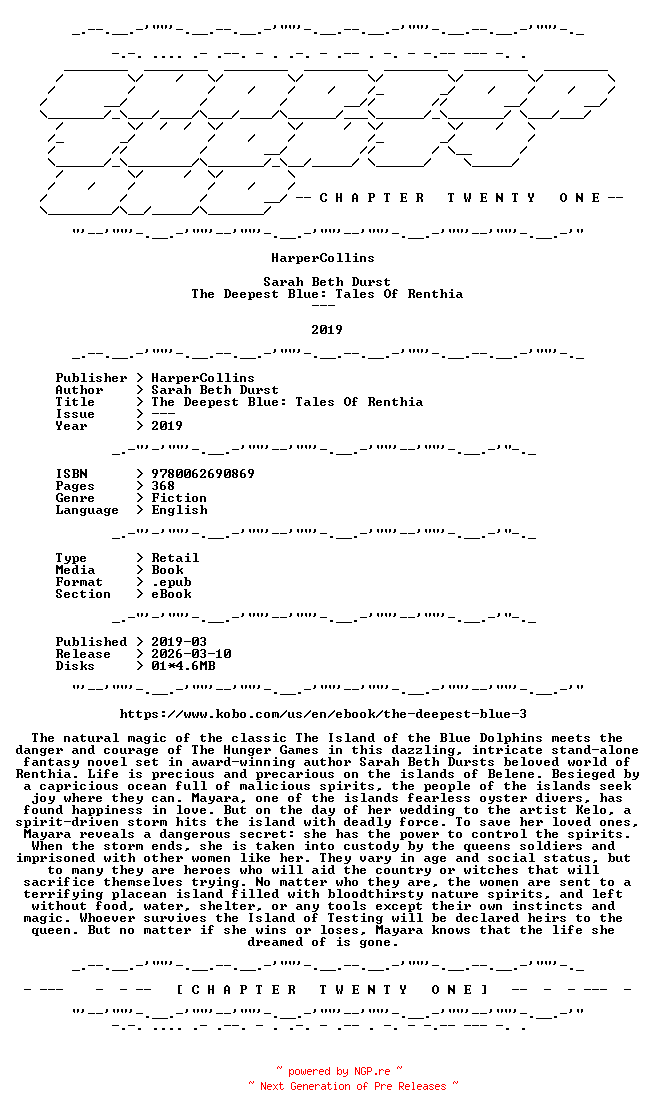 NFO for the release Sarah.Beth.Durst.-.The.Deepest.Blue.Tales.Of.Renthia.2019.RETAIL.EPUB.eBook-CTO by CTO