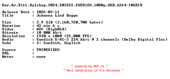NFO for the release Har.Ar.Ditt.Kylskap.2024.S03E22.SWEDiSH.1080p.WEB.h264-INGRID by INGRID