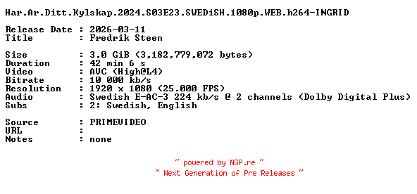 NFO for the release Har.Ar.Ditt.Kylskap.2024.S03E23.SWEDiSH.1080p.WEB.h264-INGRID by INGRID