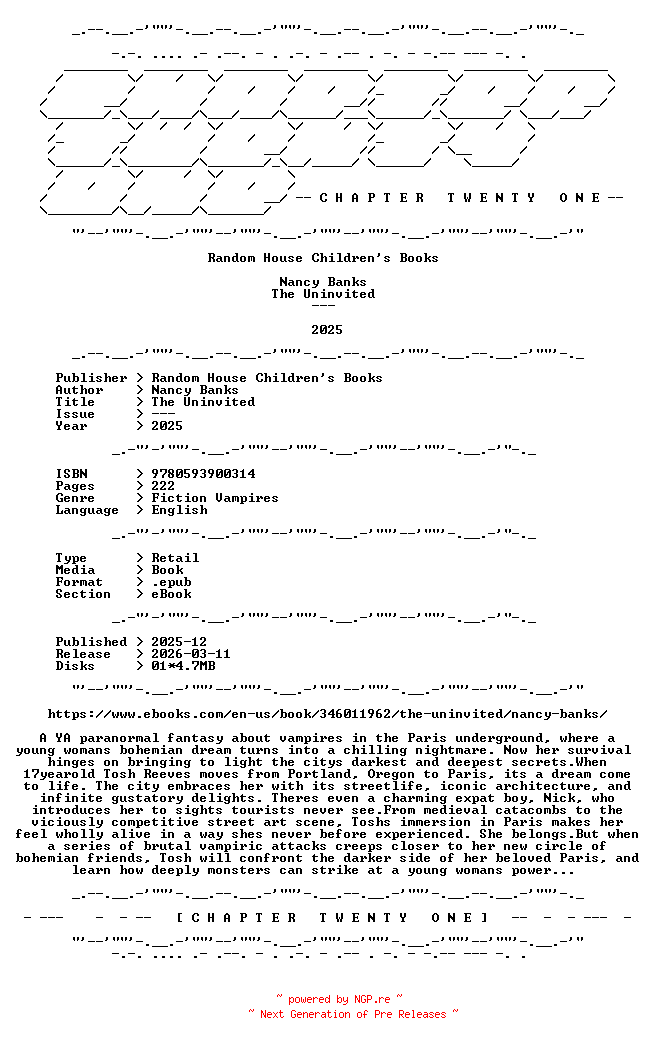 NFO for the release Nancy.Banks.-.The.Uninvited.2025.RETAIL.EPUB.eBook-CTO by CTO