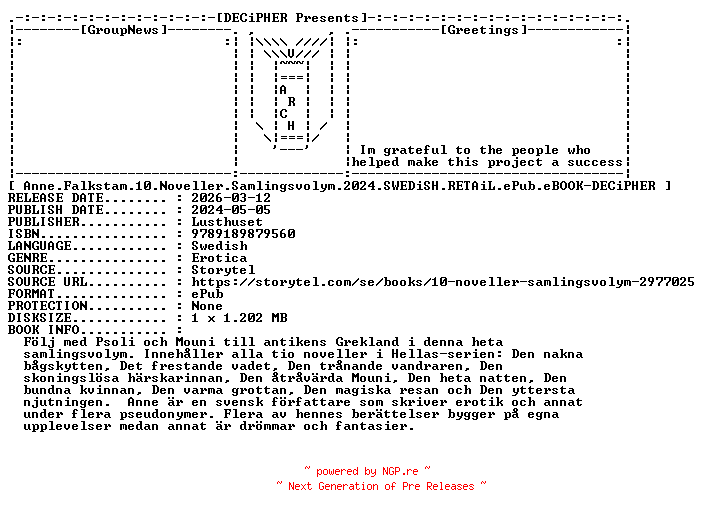 NFO for the release Anne.Falkstam.10.Noveller.Samlingsvolym.2024.SWEDiSH.RETAiL.ePub.eBOOK-DECiPHER by DECiPHER
