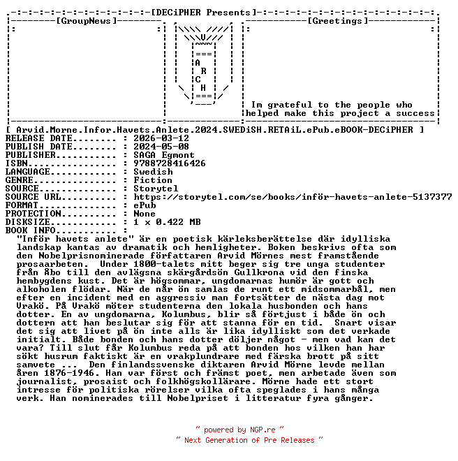 NFO for the release Arvid.Morne.Infor.Havets.Anlete.2024.SWEDiSH.RETAiL.ePub.eBOOK-DECiPHER by DECiPHER
