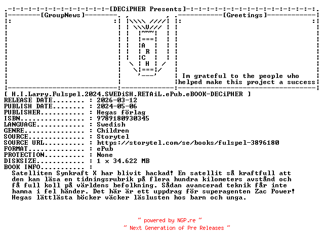 NFO for the release H.I.Larry.Fulspel.2024.SWEDiSH.RETAiL.ePub.eBOOK-DECiPHER by DECiPHER