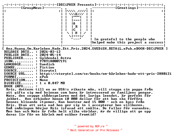 NFO for the release Ana.Huang.Om.Karleken.Hade.Ett.Pris.2024.SWEDiSH.RETAiL.ePub.eBOOK-DECiPHER by DECiPHER