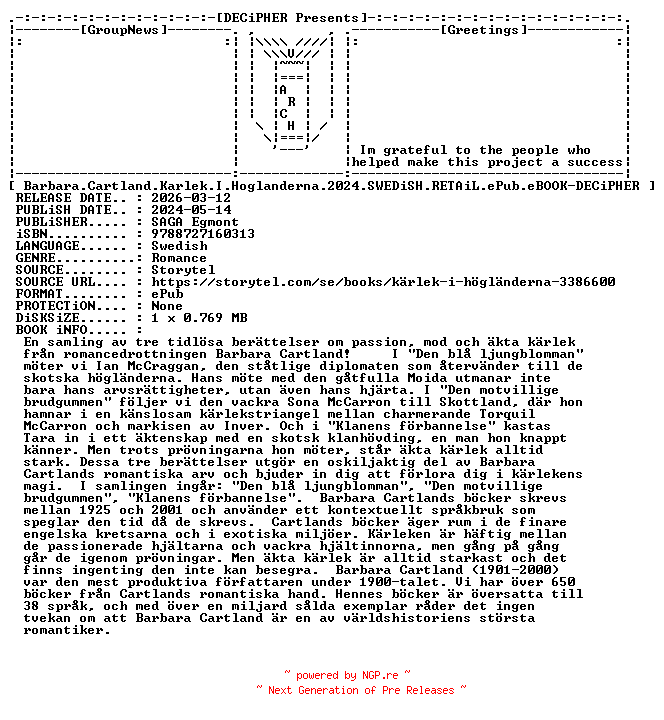 NFO for the release Barbara.Cartland.Karlek.I.Hoglanderna.2024.SWEDiSH.RETAiL.ePub.eBOOK-DECiPHER by DECiPHER