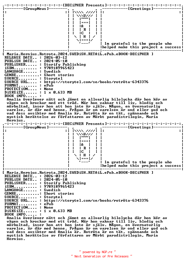 NFO for the release Maria.Hernius.Rotrota.2024.SWEDiSH.RETAiL.ePub.eBOOK-DECiPHER by DECiPHER