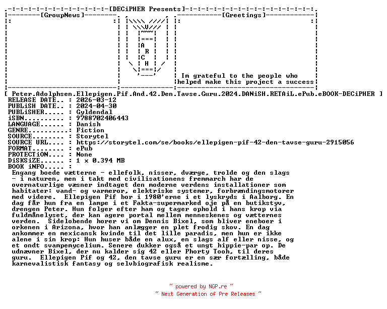 NFO for the release Peter.Adolphsen.Ellepigen.Pif.And.42.Den.Tavse.Guru.2024.DANiSH.RETAiL.ePub.eBOOK-DECiPHER by DECiPHER