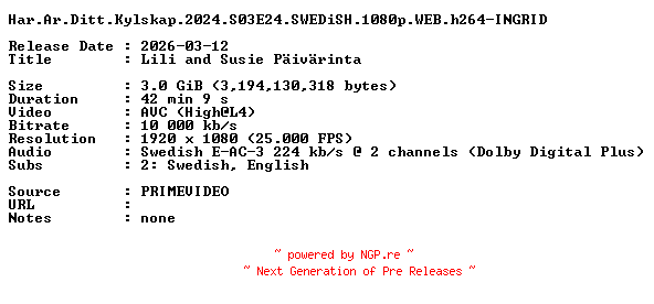 NFO for the release Har.Ar.Ditt.Kylskap.2024.S03E24.SWEDiSH.1080p.WEB.h264-INGRID by INGRID