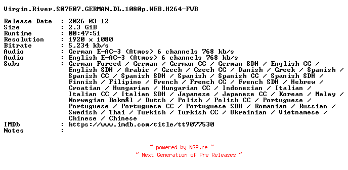 NFO for the release Virgin.River.S07E07.GERMAN.DL.1080p.WEB.H264-FWB by FWB
