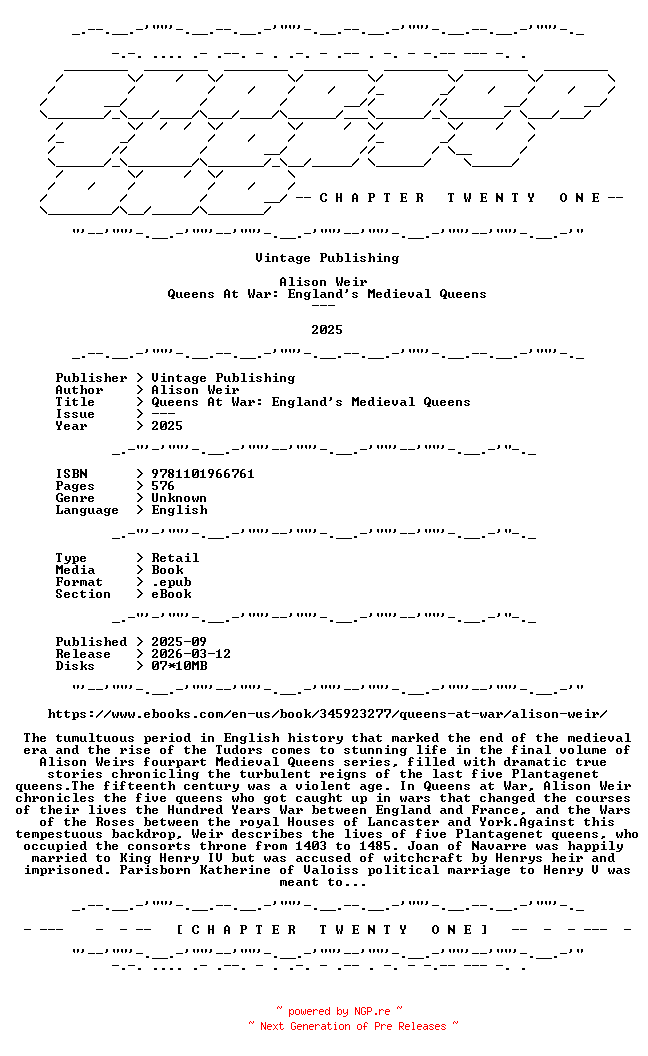 NFO for the release Alison.Weir.-.Queens.At.War.Englands.Medieval.Queens.2025.RETAIL.EPUB.eBook-CTO by CTO