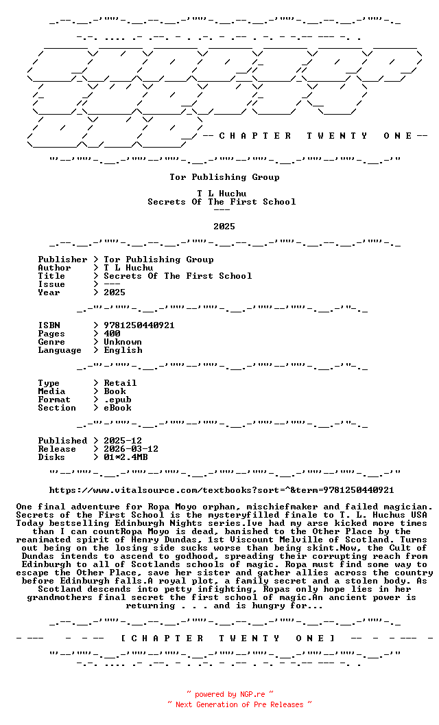 NFO for the release T.L.Huchu.-.Secrets.Of.The.First.School.2025.RETAIL.EPUB.eBook-CTO by CTO