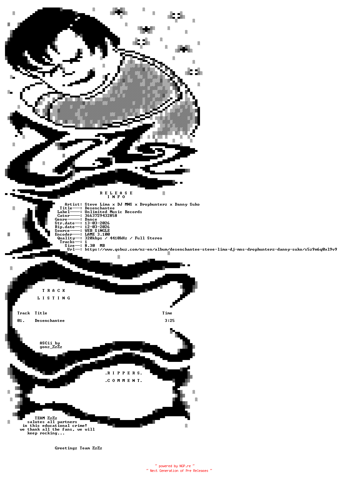 NFO for the release Steve_Lima_x_DJ_MNS_x_Drophunterz_x_Danny_Suko_-_Desenchantee-(3663729432858)-SINGLE-WEB-FR-2026-ZzZz by ZzZz
